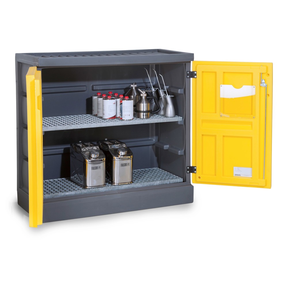 Denios Chemikalienschrank aus PE, HxBxT 1.130 x 1.225 x 640 mm, 2 Gitterroste, verzinkt