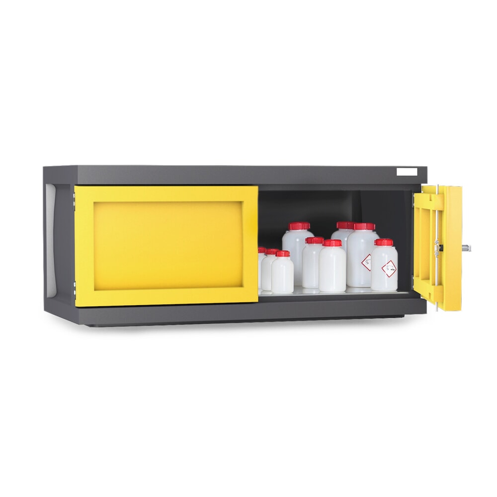 Denios Hänge-Chemikalienschrank aus PE, HxBxT 515 x 1.225 x 640 mm, 1 Gitterrost, verzinkt