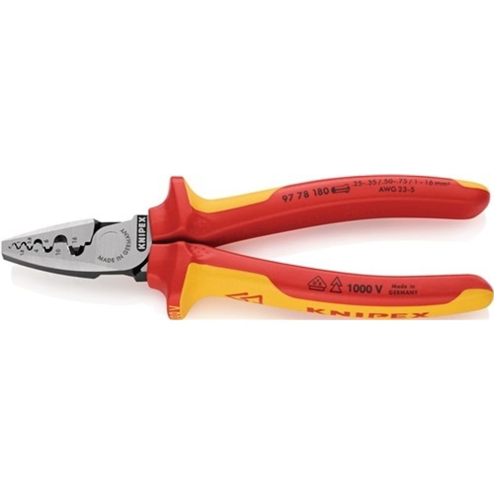 Aderendhülsenzange L.180mm 0,25-16,0 (AWG 23-5) mm² pol.2K-Hülle VDE KNIPEX