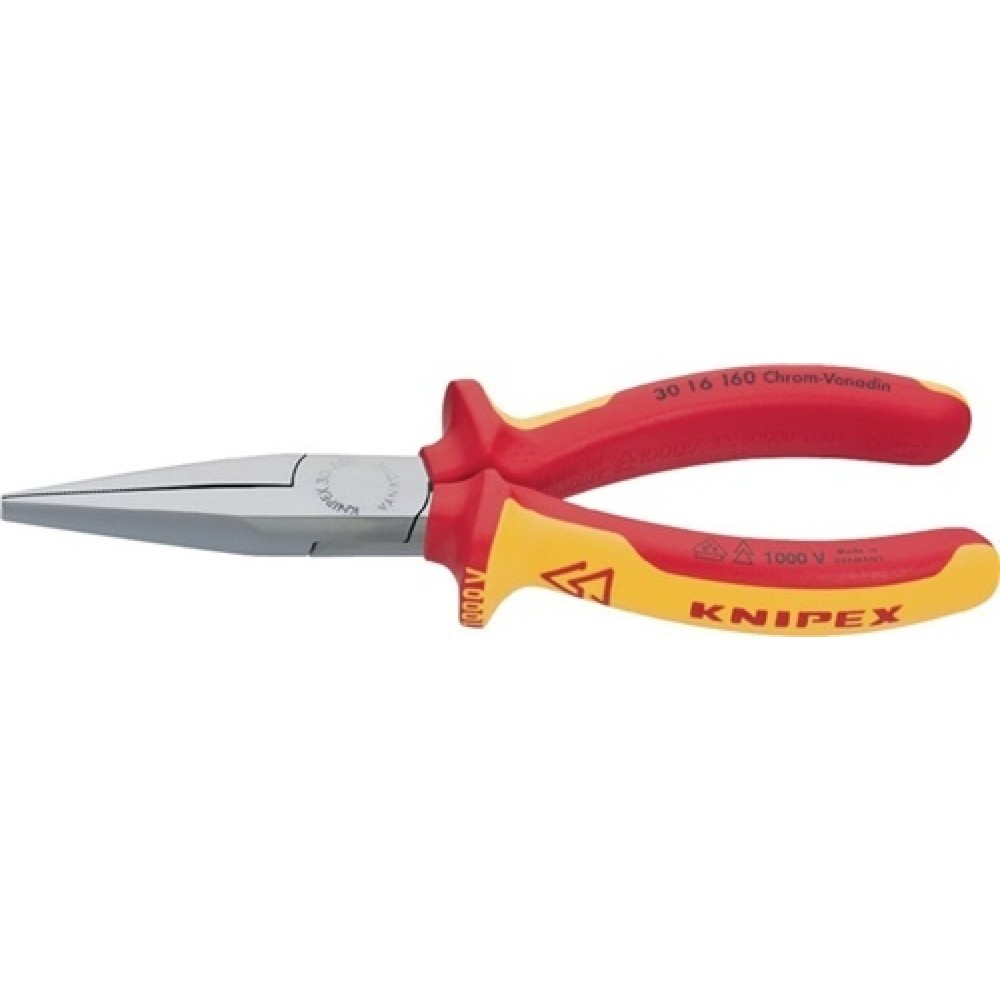 Langbeckzange Gesamt-L.160mm Form 1 Kopf verchr.lang, fl.VDE 2K-Hülle KNIPEX