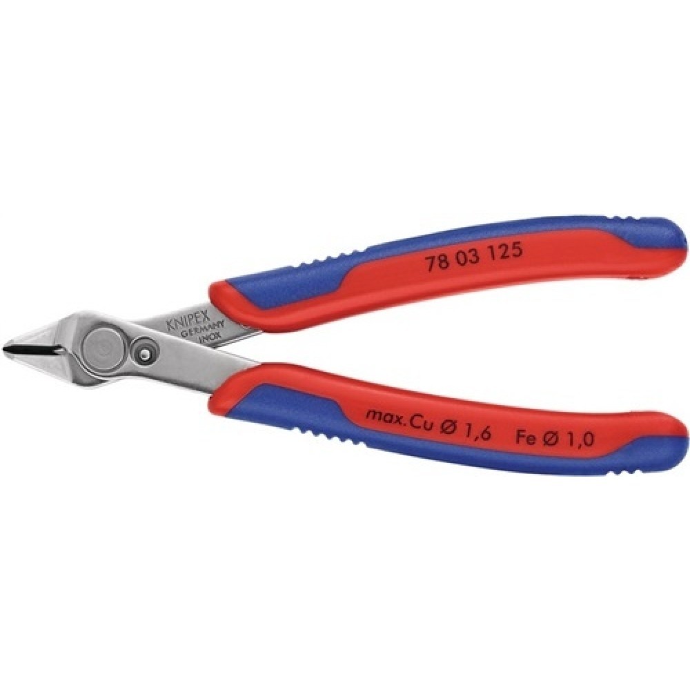 Elektron.Seitenschneider schmal brüniert m.Feder L.125mm KNIPEX m.Ku.-Hüllen