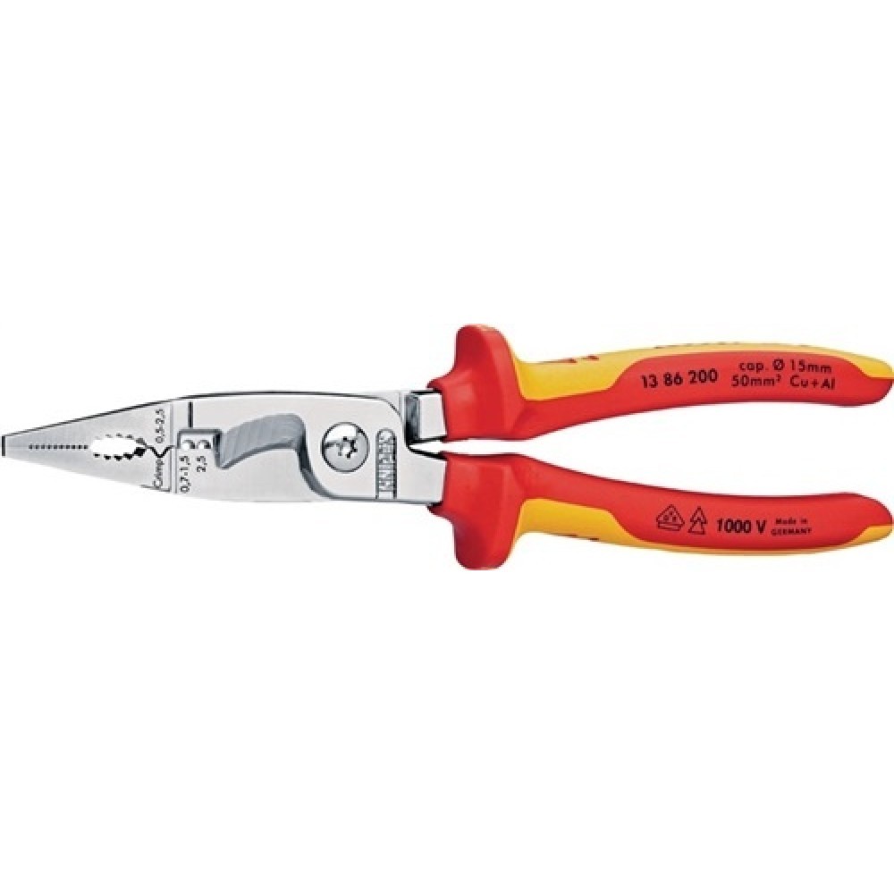 Elektroinstallationszange L.200mm VDE verchr.2K-Hülle o.Öffnungsf.KNIPEX