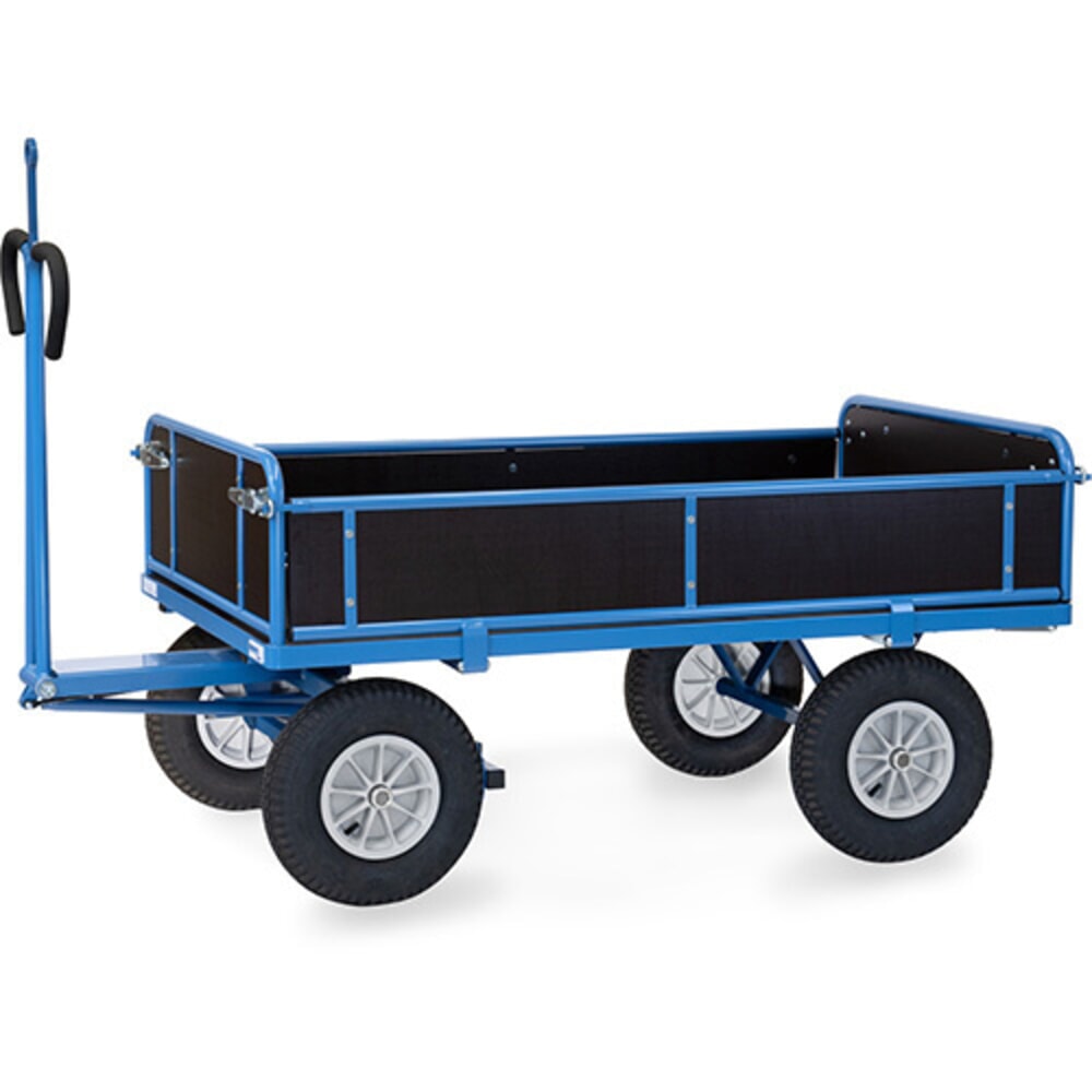 fetra® Handpritschenwagen mit Vollgummirädern, Zugöse und 3 abklappbaren Wänden, HxBxL 1.190 x 825 x 1.560 mm, Tragkraft 1.000 kg