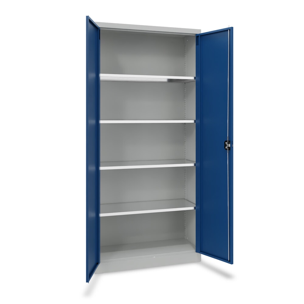 Steinbock® Flügeltürenschrank mit verzinkten Fachböden, HxBxT 1950 x 890 x 545 mm, lichtgrau/enzianblau