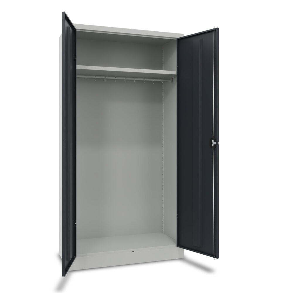PAVOY Flügeltürenschrank mit verzinktem Hutboden und Kleiderstange, HxBxT 1950 x 1000 x 500 mm, lichtgrau/anthrazitgrau