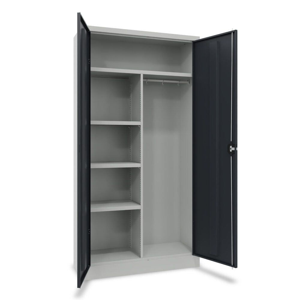 PAVOY Flügeltürenschrank mit Hutboden, Trennwand, verzinkten Fachböden und Kleiderstange, HxBxT 1950 x 1000 x 400 mm, lichtgrau/anthrazitgrau