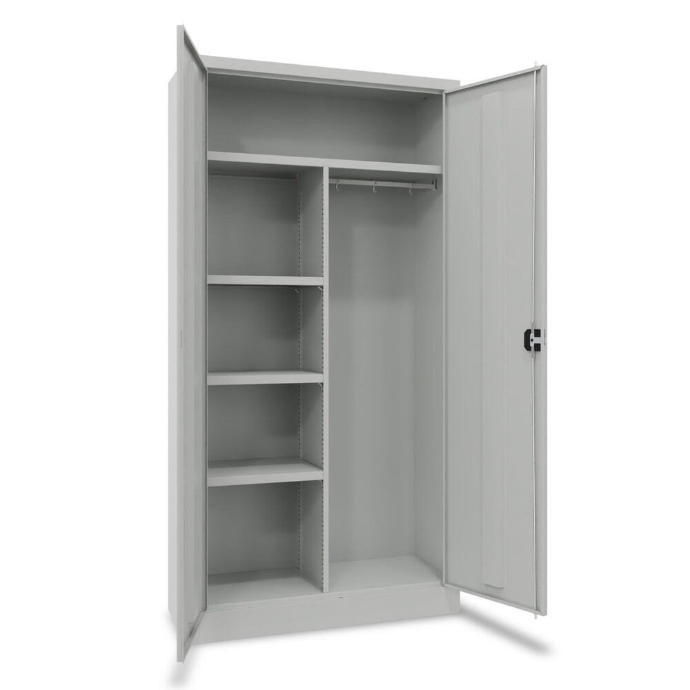 PAVOY Flügeltürenschrank mit Hutboden, Trennwand, pulverbeschichteten Fachböden und Kleiderstange, HxBxT 1950 x 1000 x 400 mm, lichtgrau/lichtgrau