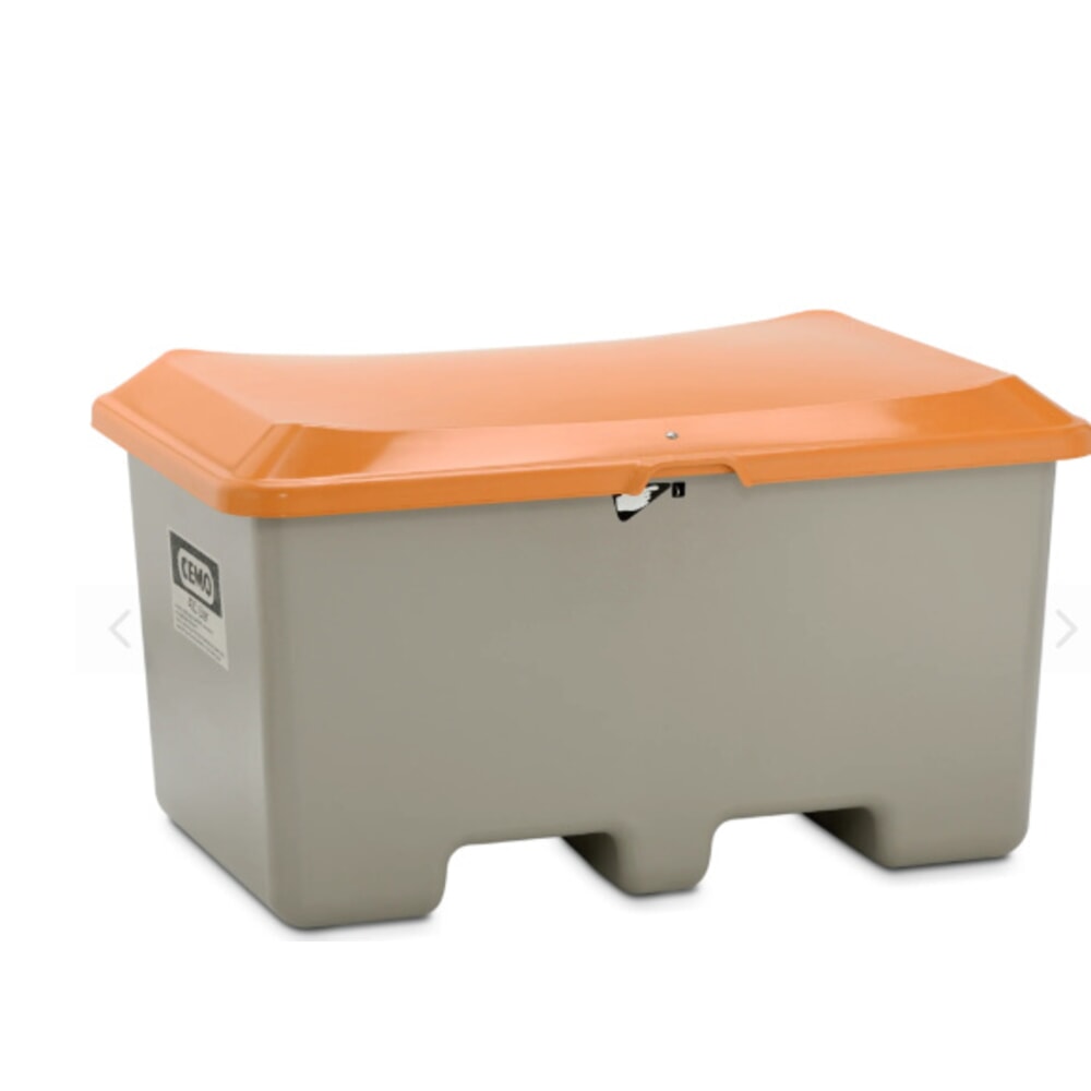 CEMO Streugutbehälter, grau/orange, 400 Liter, mit Staplertaschen