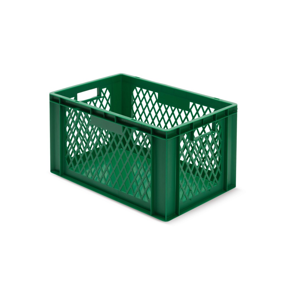 Euroboxen, Wände durchbrochen + Böden geschlossen, 61 Liter, grün, Griffe
