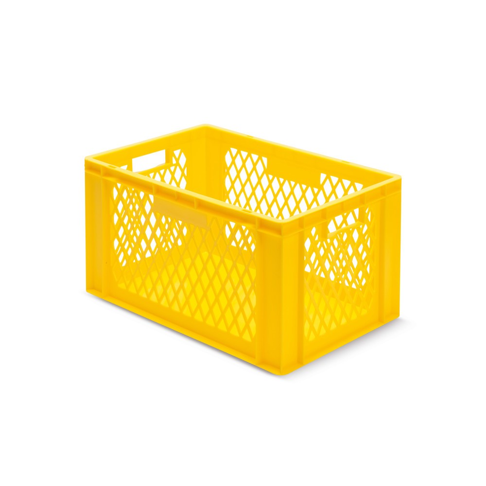 Euroboxen, Wände durchbrochen + Böden geschlossen, 61 Liter, gelb, Griffe