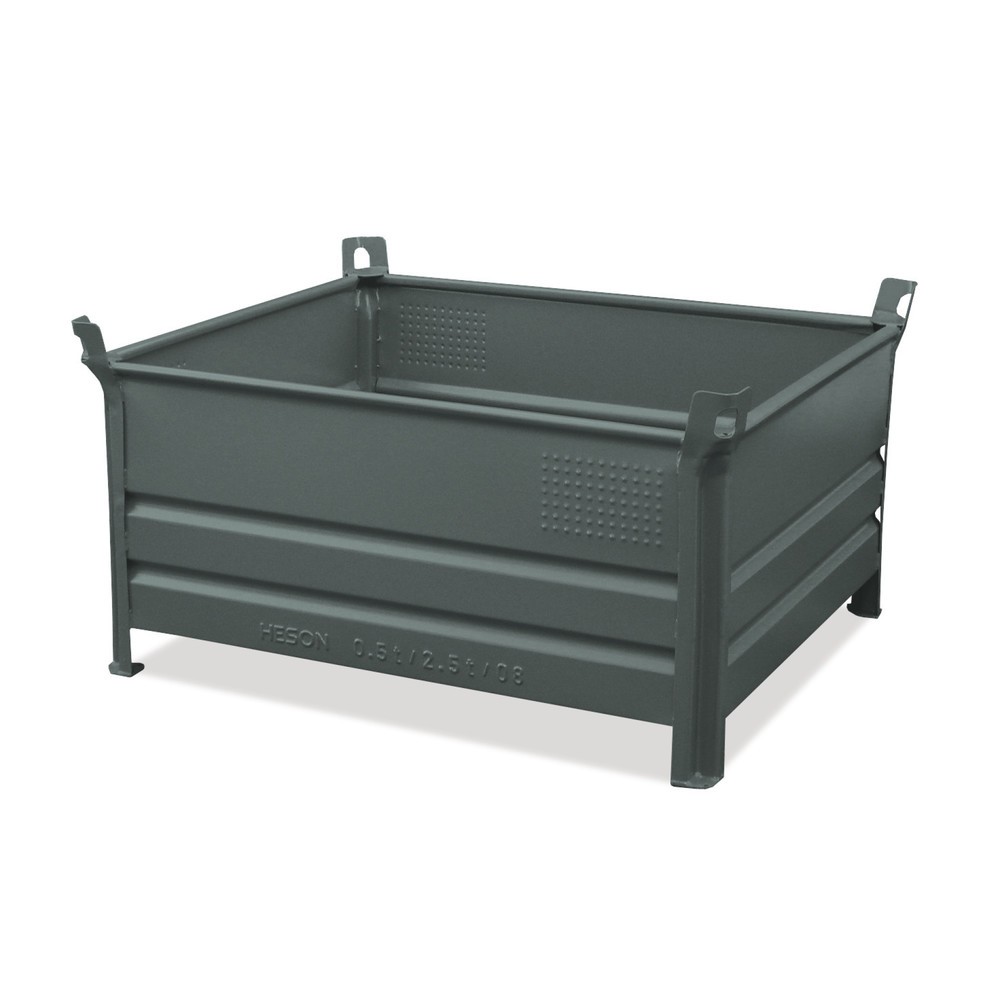 HESON® Stapelbehälter, mit Vollwand, Tragkraft 1000 kg, BxT 1.000 x 800 mm, grau