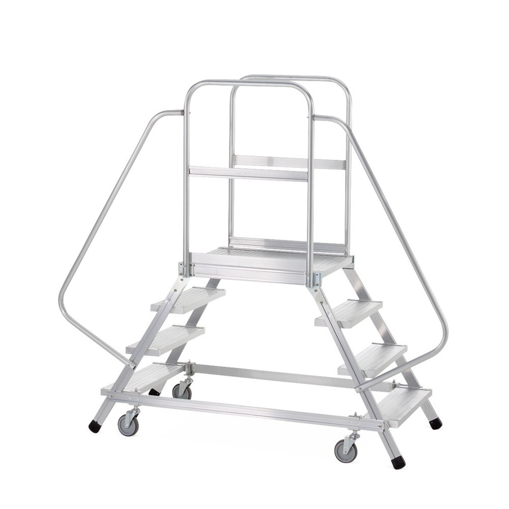 ZARGES Podesttreppe, fahrbar, 2-seitig begehbar, Standhöhe 1,92 m, Aluminium