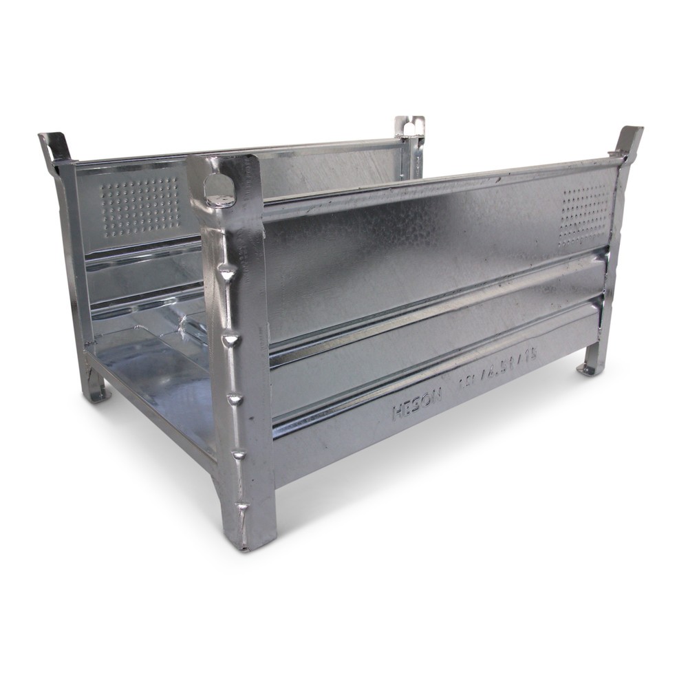 HESON® Stapelbehälter für Langgut, 2 Seiten offen, feuerverzinkt, BxT 1.200 x 800 mm