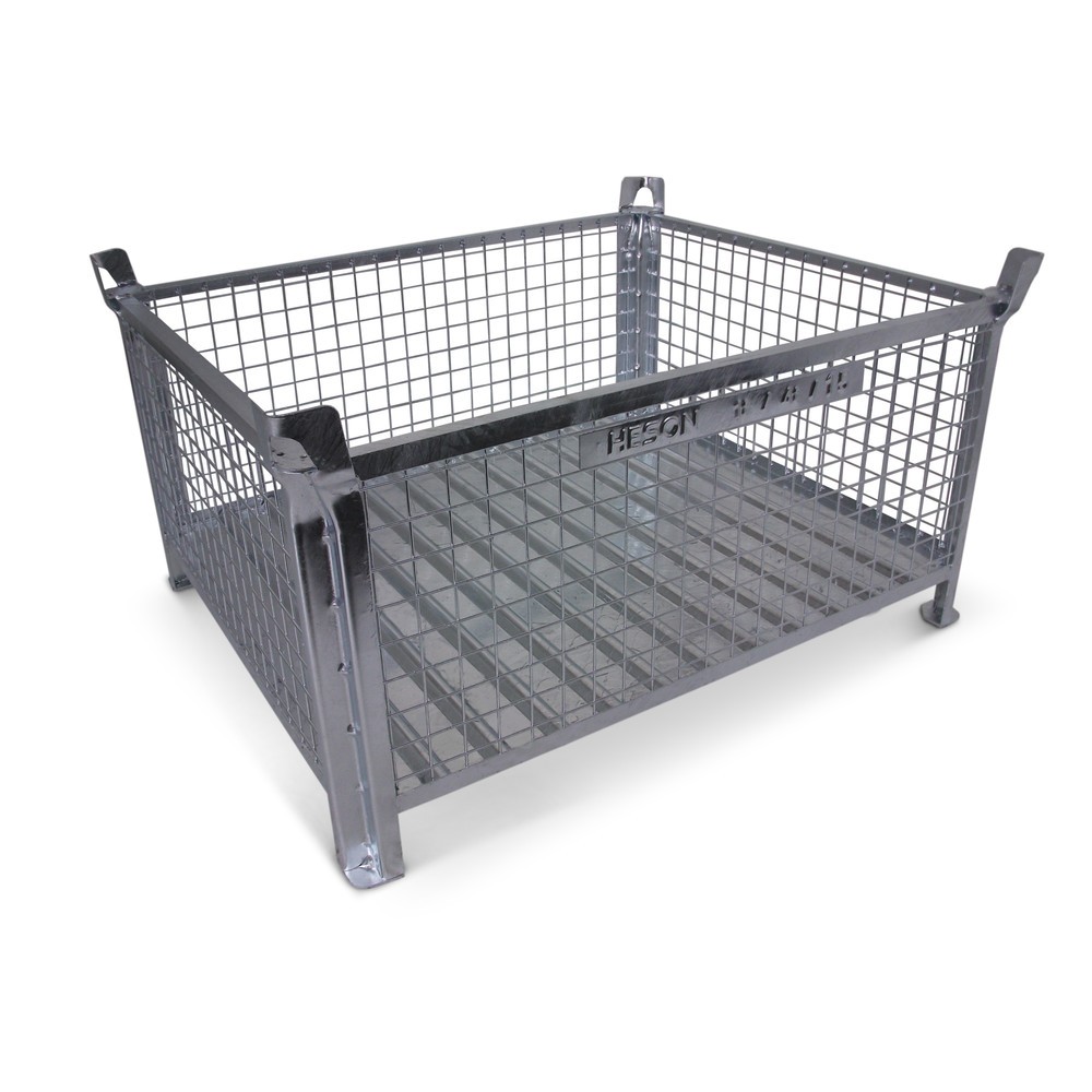HESON® Industrie-Gitterbox, Wände feststehend, feuerverzinkt, HxBxT 600 x 1.200 x 1.000 mm