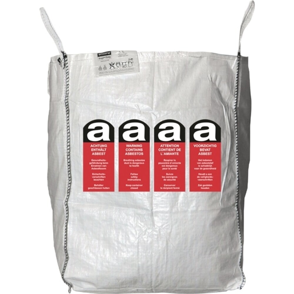 ASUP Transportsack Big Bag, mit Einfüllschürze, Tragkraft 1000 kg, HxBxL 1100 mm x 900 mm x 900 mm, weiss, für Asbest