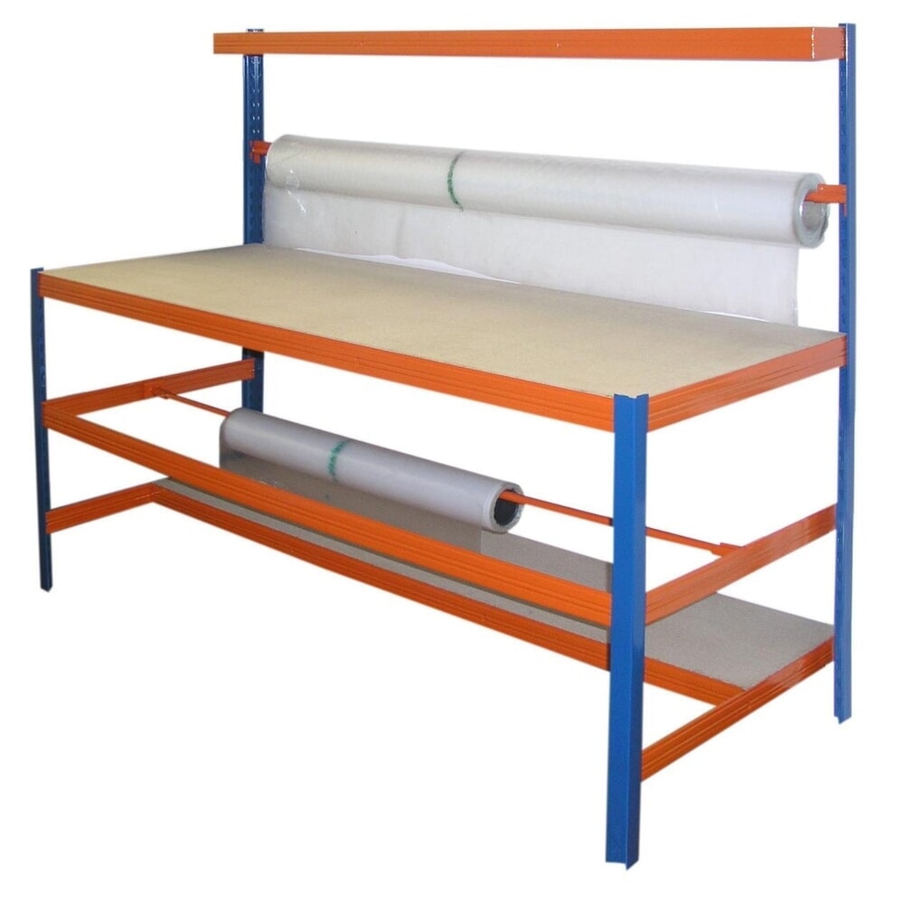 Packtisch mit Rollenhalter, robuste Spanplatte, Tragkraft 300 kg