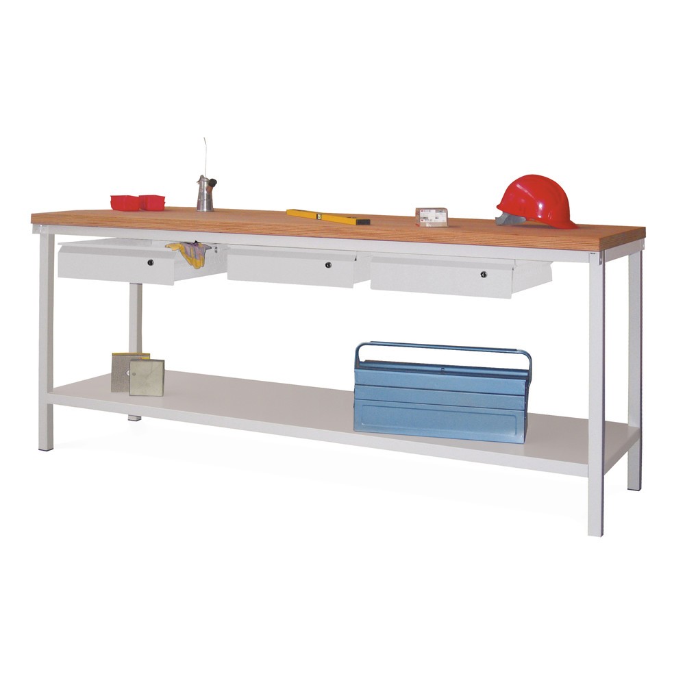 PAVOY Werktisch mit 3 Schubladen + Ablageboden, HxBxT 900 x 2.000 x 700 mm, anthrazitgrau, anthrazitgrau