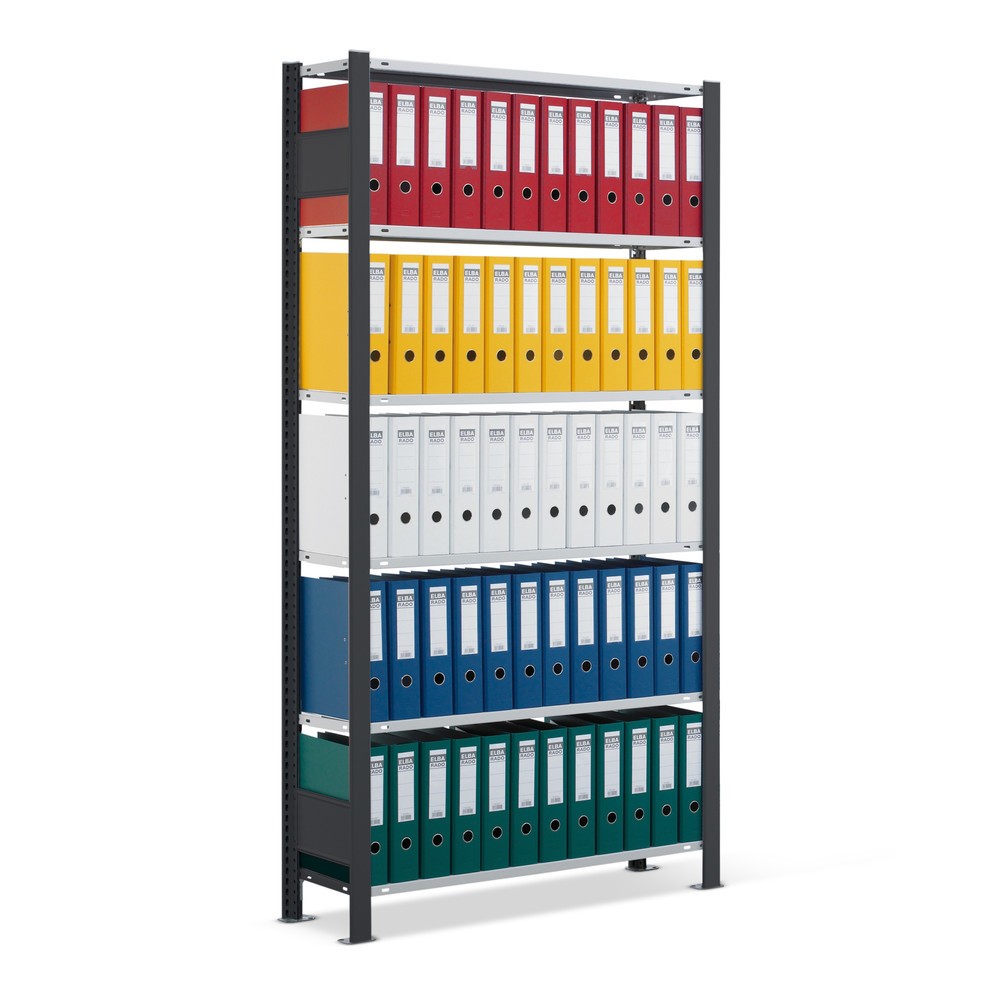 SCHULTE Aktenregal GF, einseitig, mit Endanschlägen, FL 85 kg, schwarz, HxBxT 2.300 x 750 x 300 mm