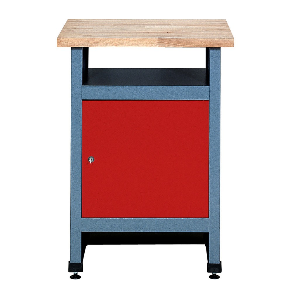 Beistelltisch für Werkbank mit Tür + Ablage, BxT 600 x 600 mm, rot