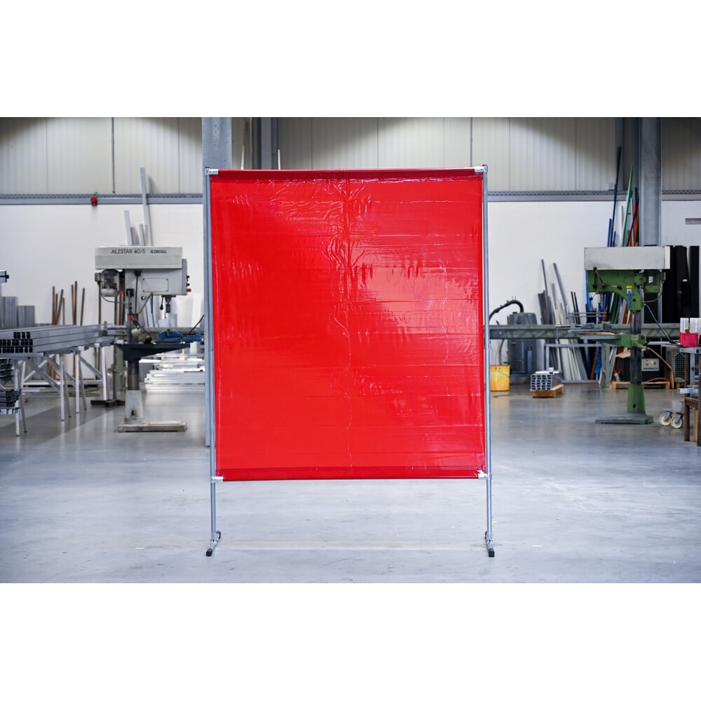 Schweißer-Schutzstellwand, nach ISO EN 25980 (EN 1598), BxH 1.400 x 2.000 mm, rot/transparent