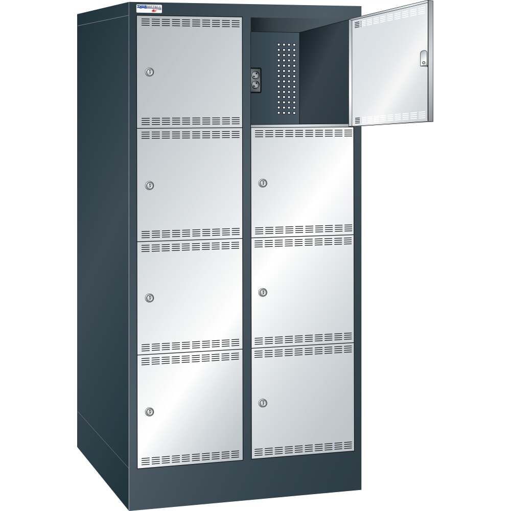 Thur Metall Akku-Ladeschrank mit Fächern, für E-Bike-Akkus, HxBxT 1790 mm x 810 mm x 580 mm, Key Lock, anthrazitgrau/lichtgrau