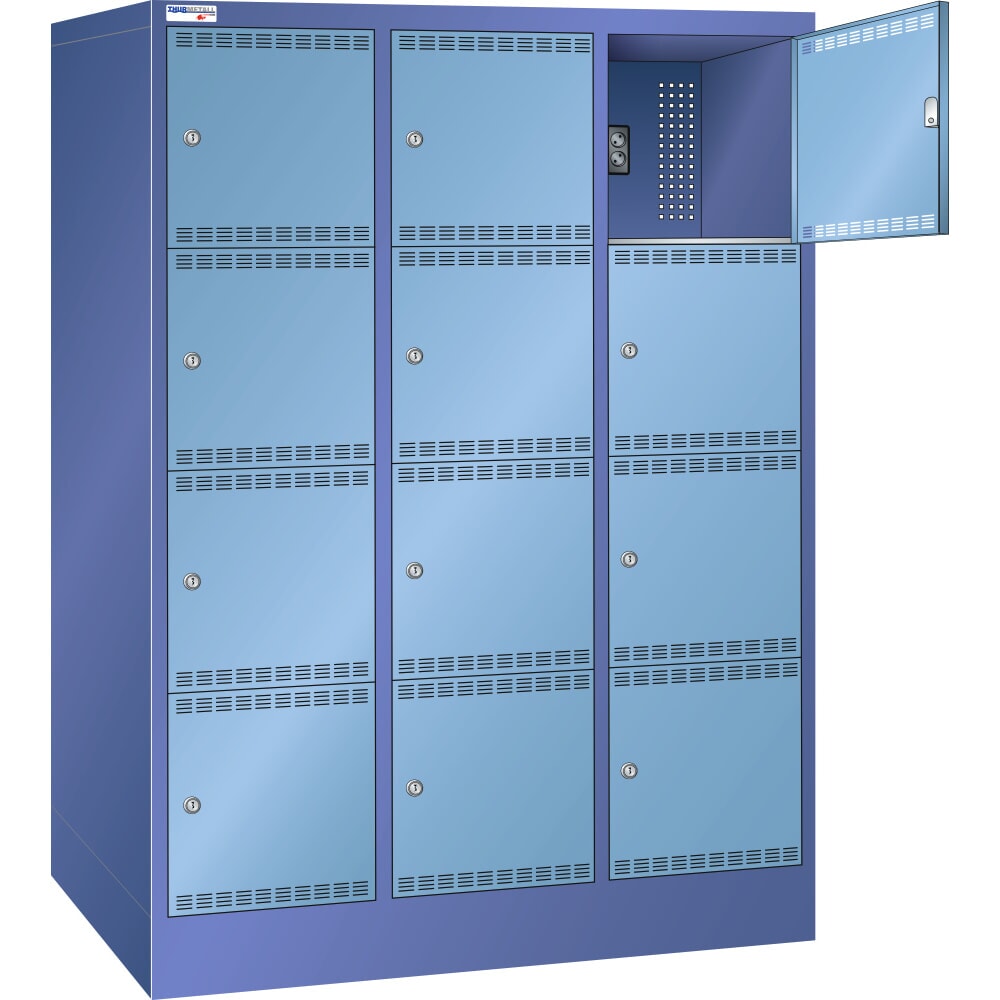 Thur Metall Akku-Ladeschrank mit Fächern, für E-Bike-Akkus, HxBxT 1790 mm x 1205 mm x 580 mm, Key Lock, taubenblau/hellblau