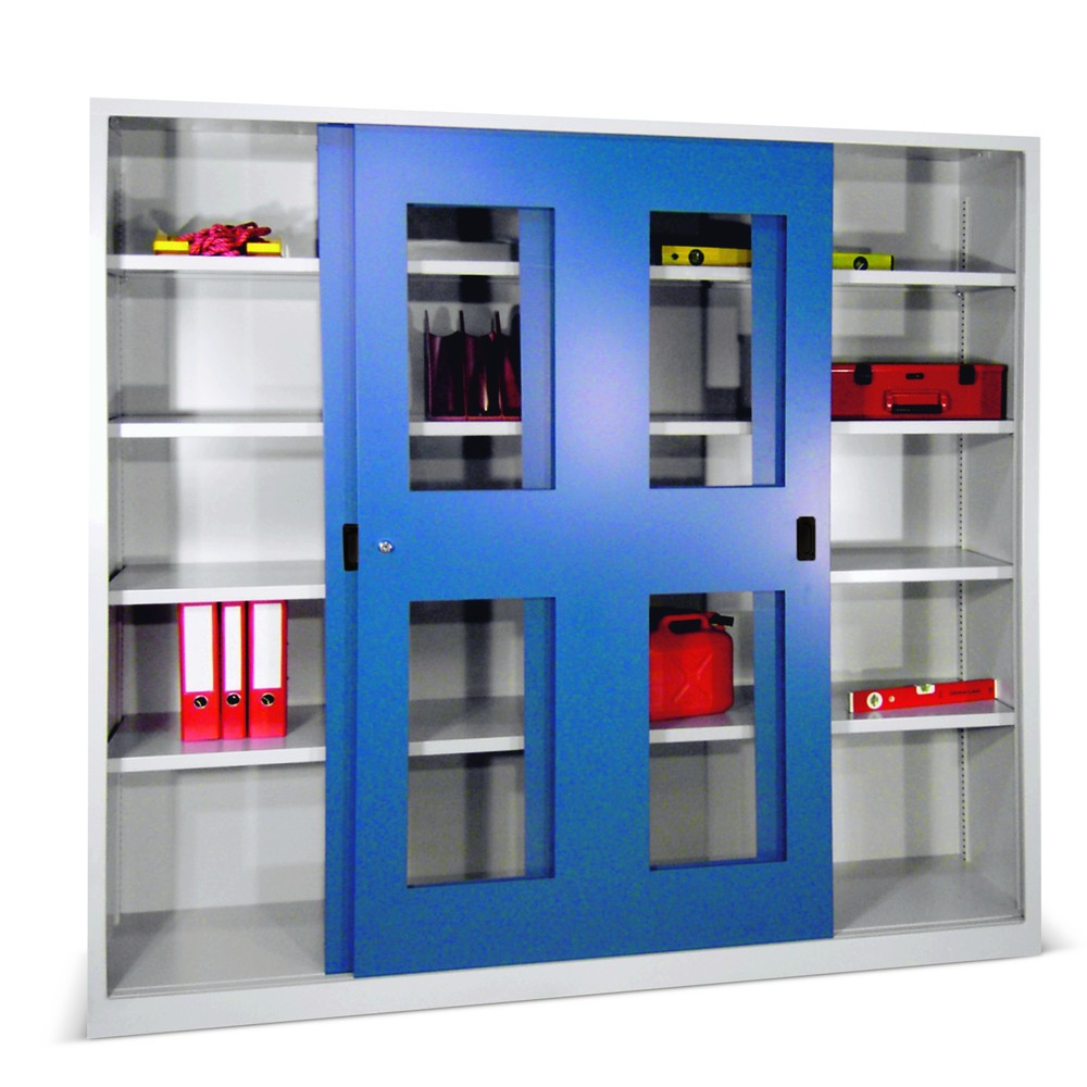 PAVOY Schiebetürenschrank mit Sichtfenstern, 8 Fachböden + Trennwand, HxBxT 1.950 x 2.000 x 400 mm, anthrazitgrau, anthrazitgrau
