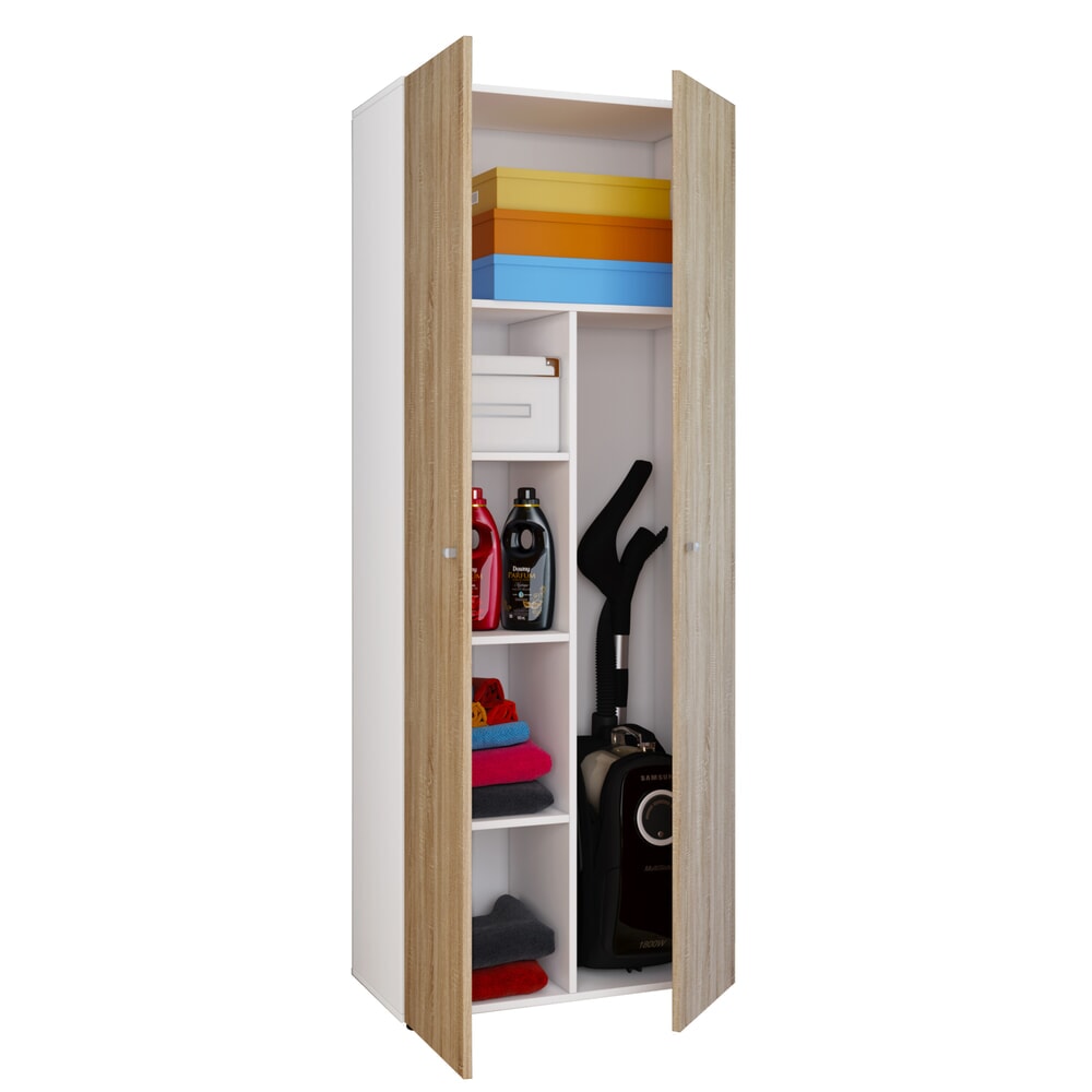 VCM Putzmittelschrank Vandol II, mit Türen, weiss/Sonoma-Eiche