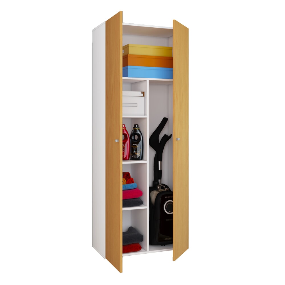 VCM Putzmittelschrank Vandol II, mit Türen, weiss/Buche