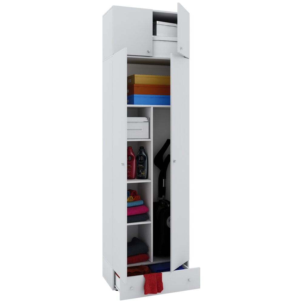 VCM Putzmittelschrank Vandol II, mit Türen, Aufsatz und Schublade, weiss