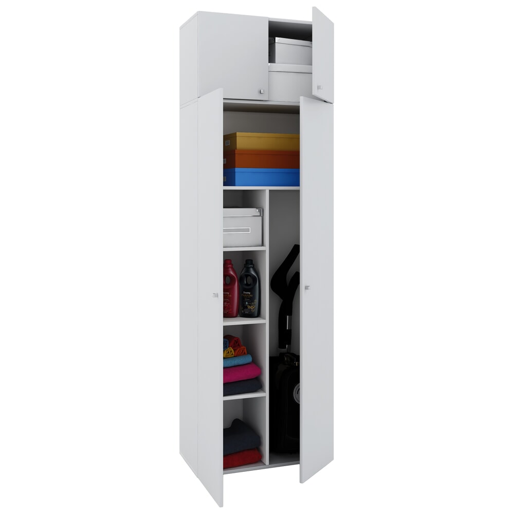 VCM Putzmittelschrank Vandol II, mit Türen und Aufsatz, weiss