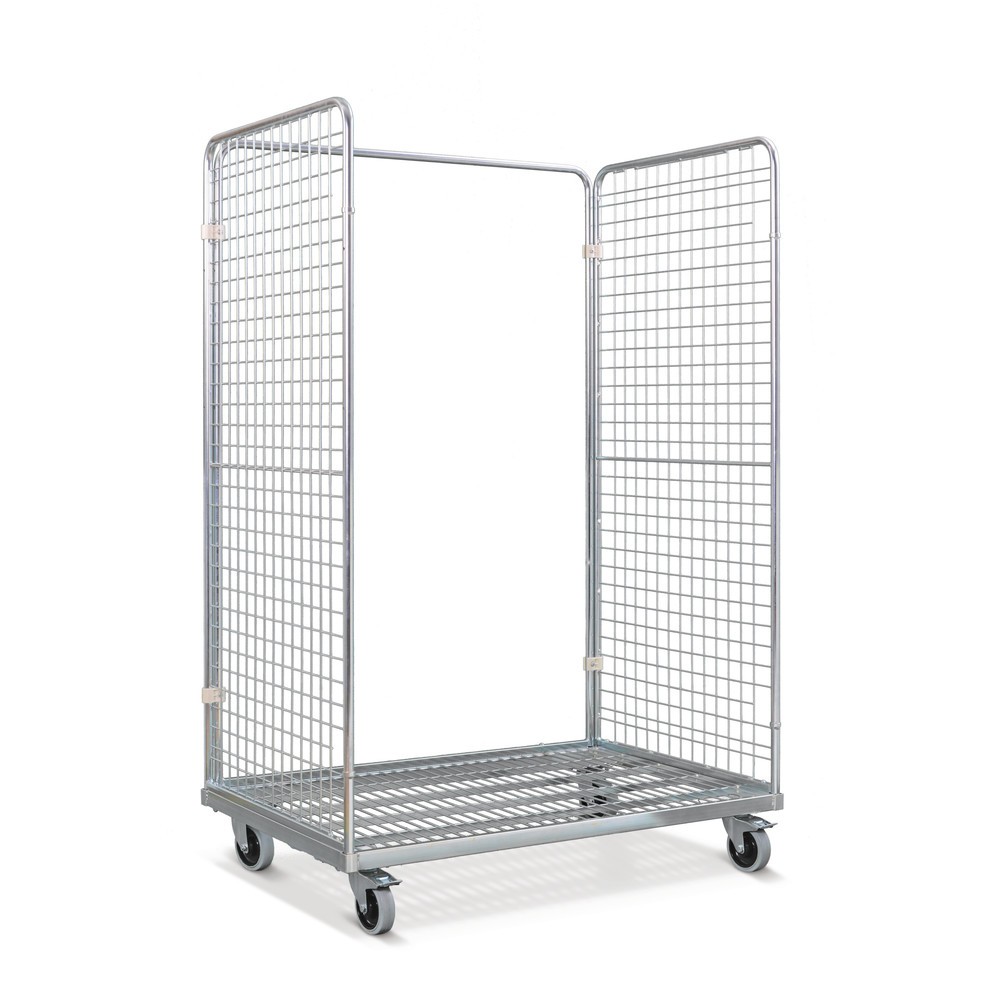 Stahl-Rollbehälter in Euro-Mass, 2-seitig, mit Rohrramen hinten, Ladefläche 1.150 x 750 mm
