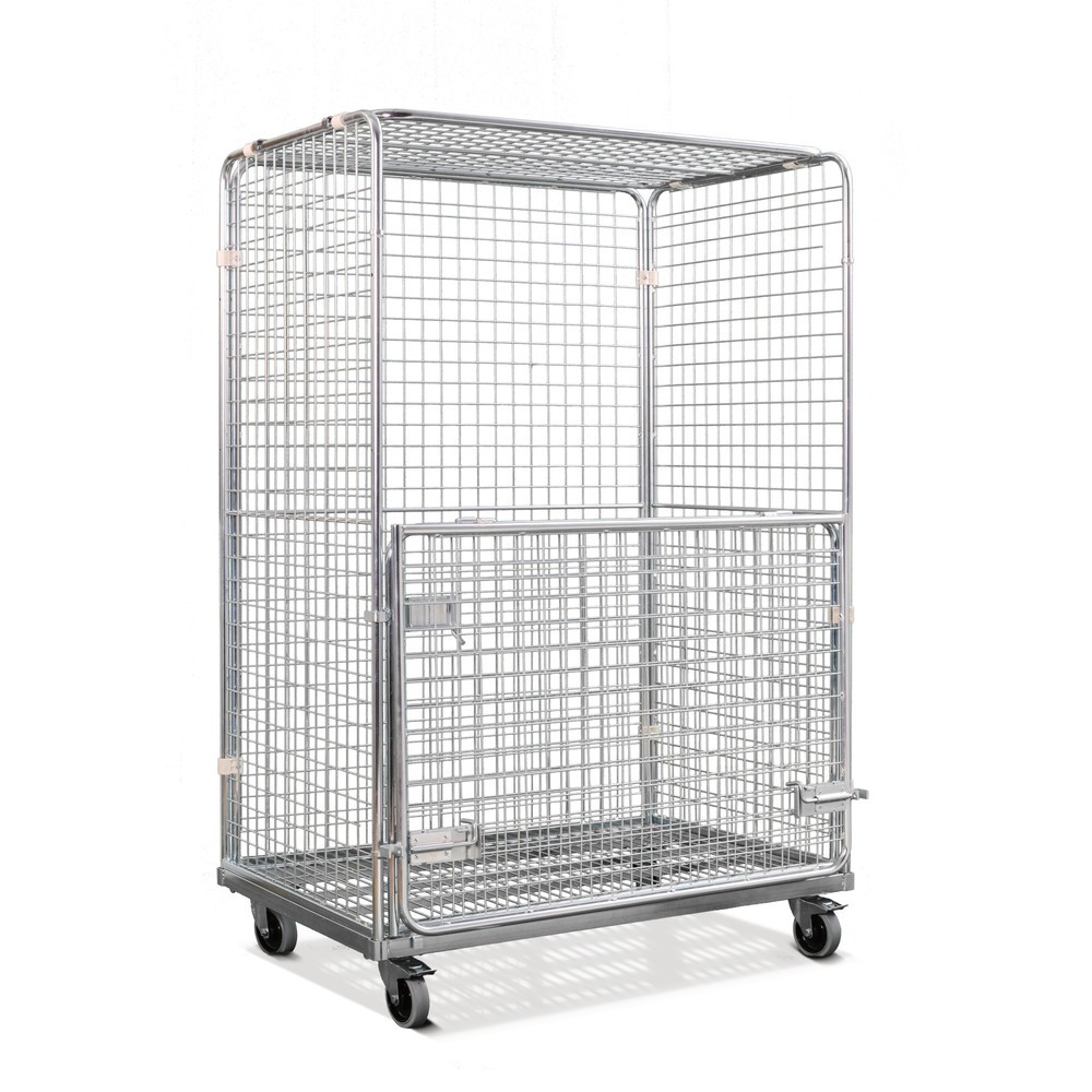 Stahl-Rollbehälter in Euro-Mass, 4-seitig mit klappbarer Vorderwand, Ladefläche 1.150 x 750 mm