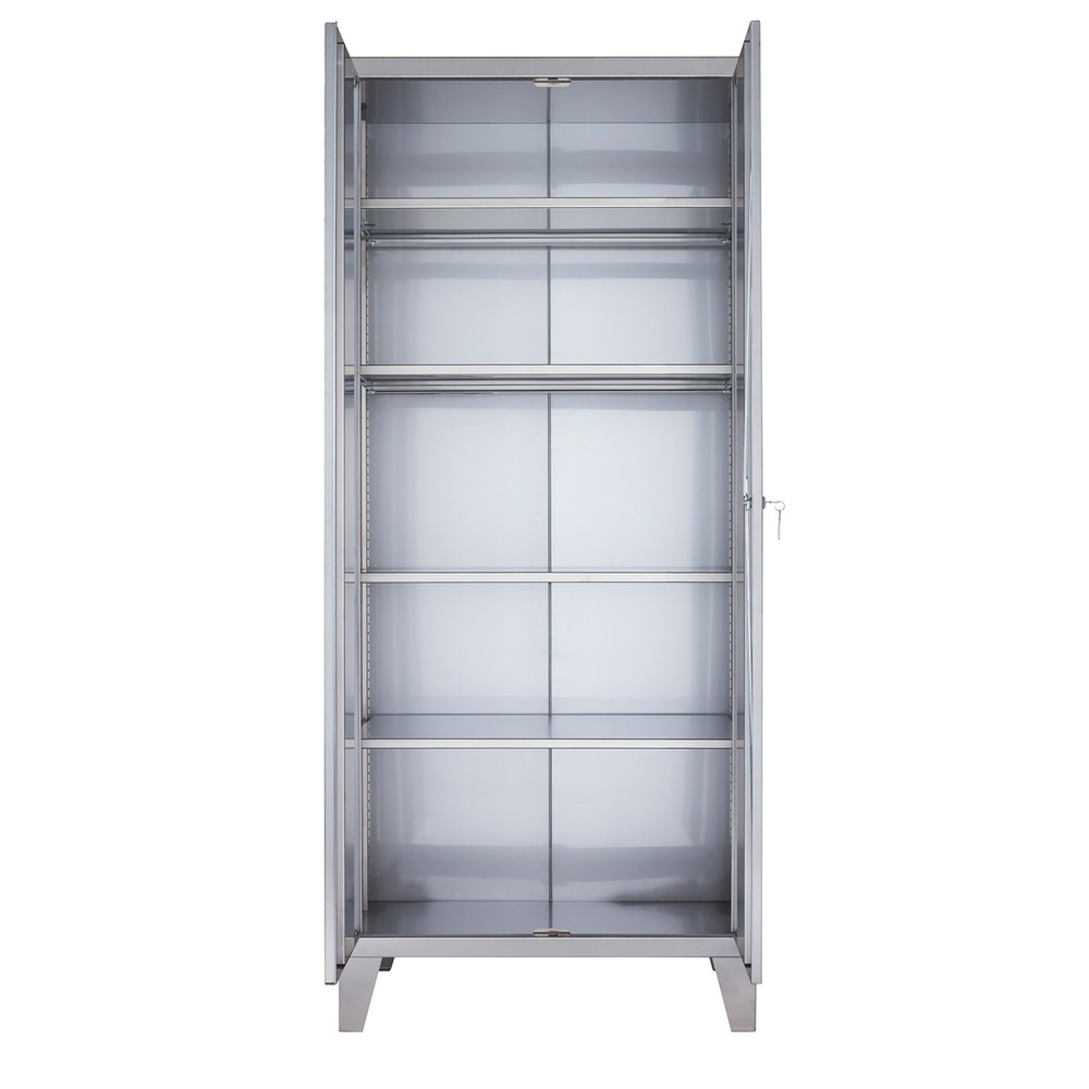 Reinsch Akten- & Lagerschrank aus Edelstahl, 2-flügelig, 4 verstellbare Böden, HxBxT 1.850 x 800 x 500 mm, Füsse