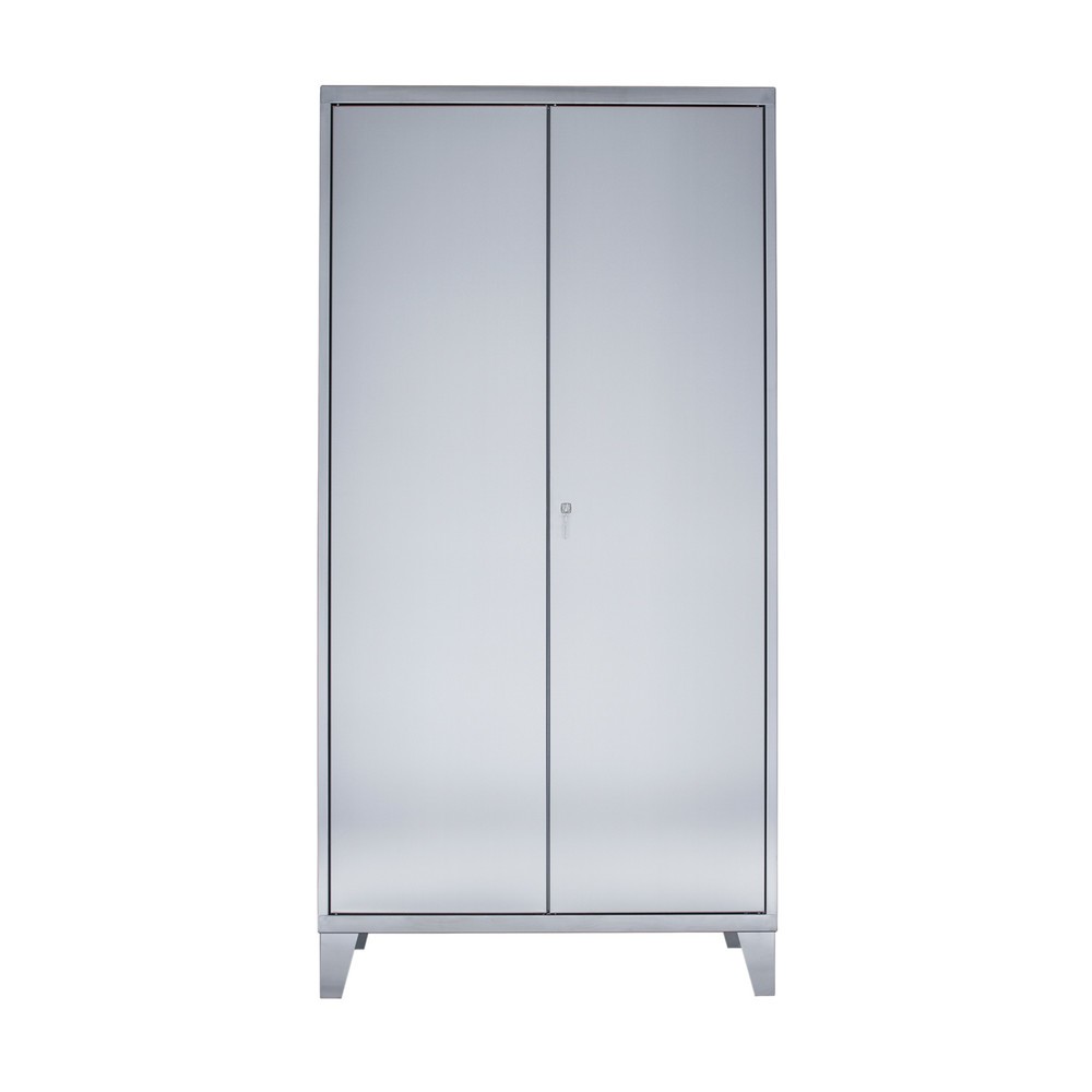 Reinsch Flügeltürenschrank aus Edelstahl, 2-flügelig, 4 Einlegeböden, HxBxT 2.000 x 1.000 x 600 mm, Füsse