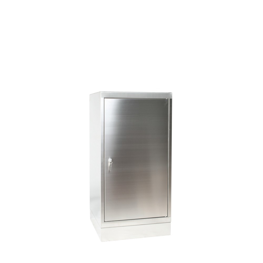 Reinsch Werkzeugschrank aus Edelstahl, 1-flügelig, HxBxT 1.050 x 500 x 500 mm, Sockel, 2 verstellbare Böden