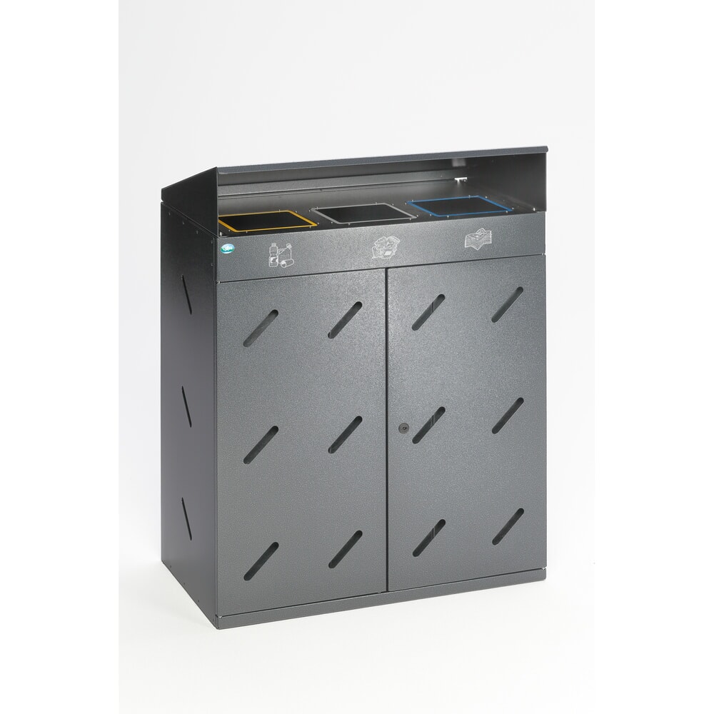 VAR® Wertstoffsammelstation WS 89, Einwurföffnungen, 3x 100 Liter, antik-silber