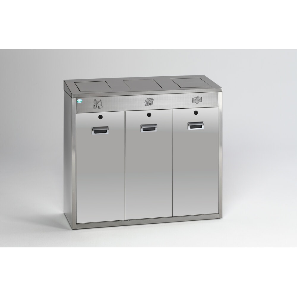 VAR® Wertstoffsortiersystem aus Edelstahl, Einwurfklappen, 3x 48 Liter