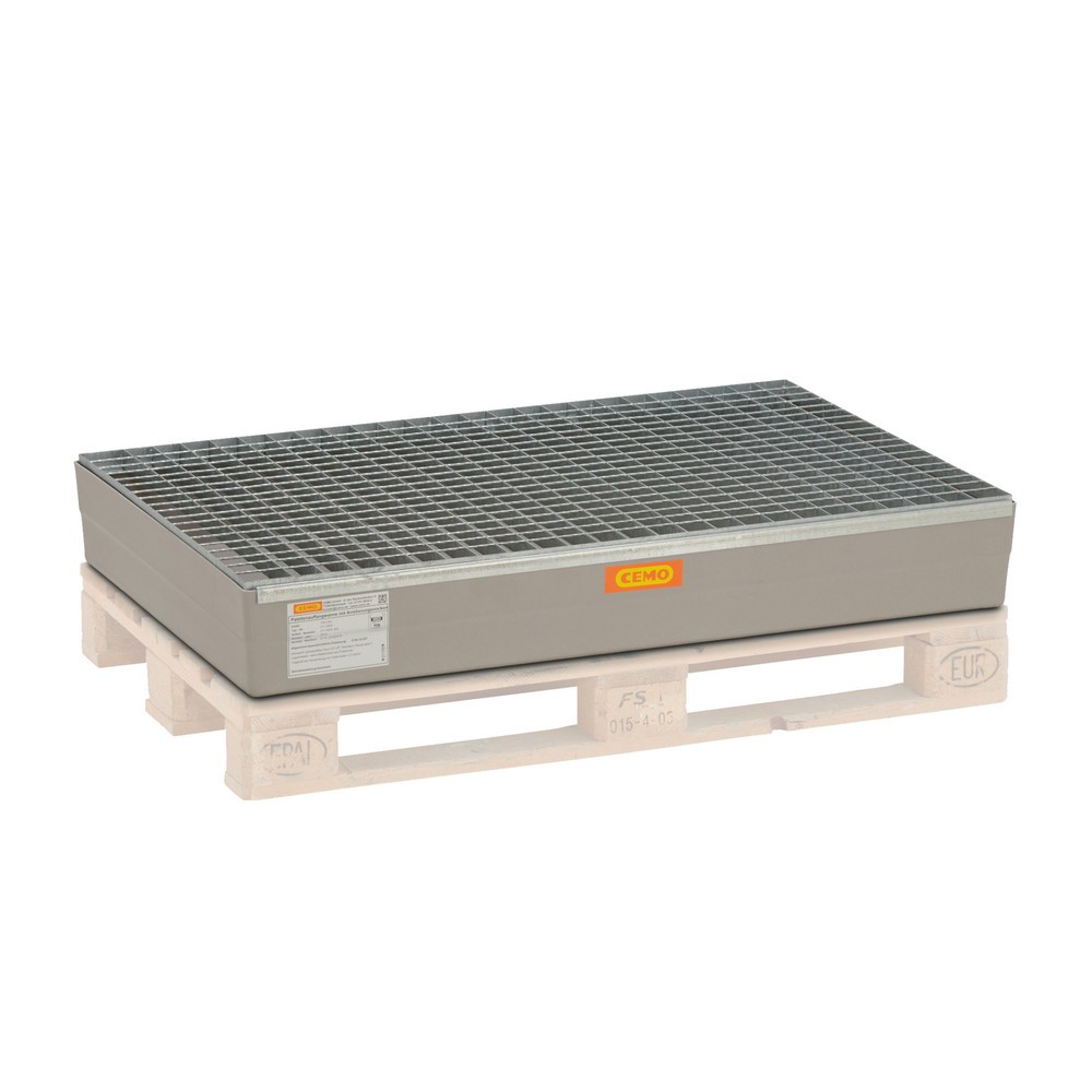 CEMO Paletten-Auffangwanne aus GFK, HxBxT 235 x 800 x 1.200 mm, Gitterrost aus Stahl