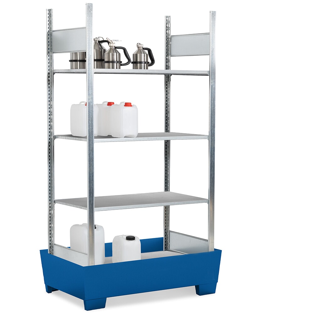 asecos® Gefahrstoffregal für gewässergefährdende und entzündbare Flüssigkeiten, mit Standwanne lackiert, 4 Gitterroste