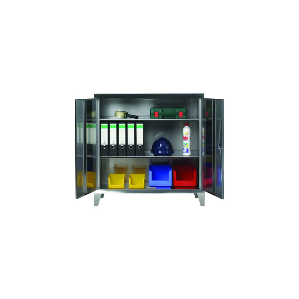Reinsch Beistellschrank aus Edelstahl, 2-flügelig, 2 Einlegeböden, HxBxT, 1.100 x 1.000 x 500 mm, Füsse