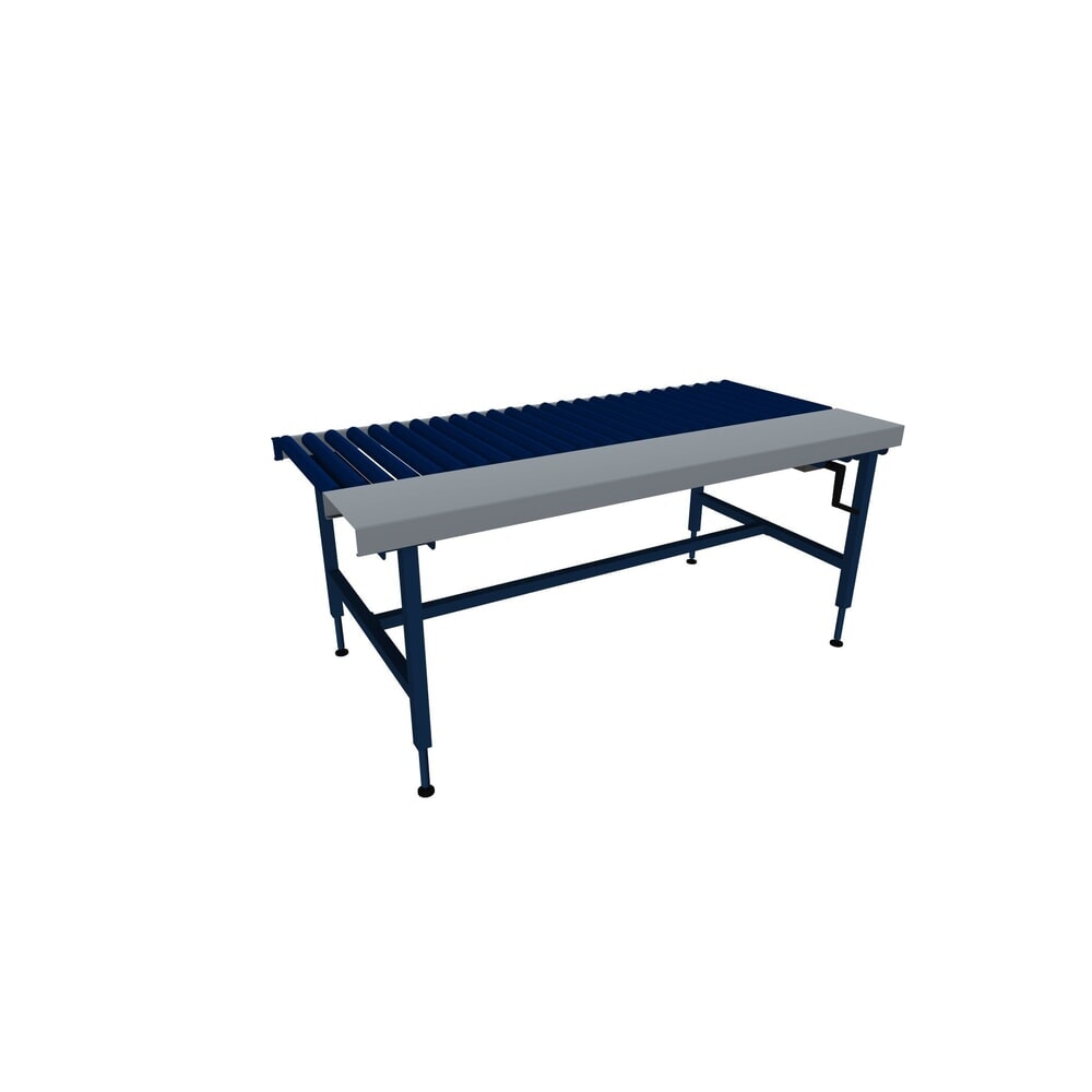 Rocholz Höhenverstellbarer Packtisch SYSTEM 2000, Rollenbahn, manuell, Arbeitsfläche, HxBxT 710–960 mm x 1955 mm x 920 mm