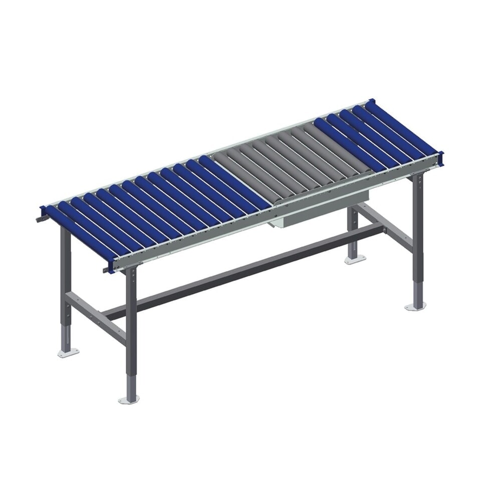 Rocholz Höhenverstellbarer Packtisch SYSTEM 2000, Rollenbahn, manuell, Waage, HxBxT 690–960 mm x 1955 mm x 640 mm