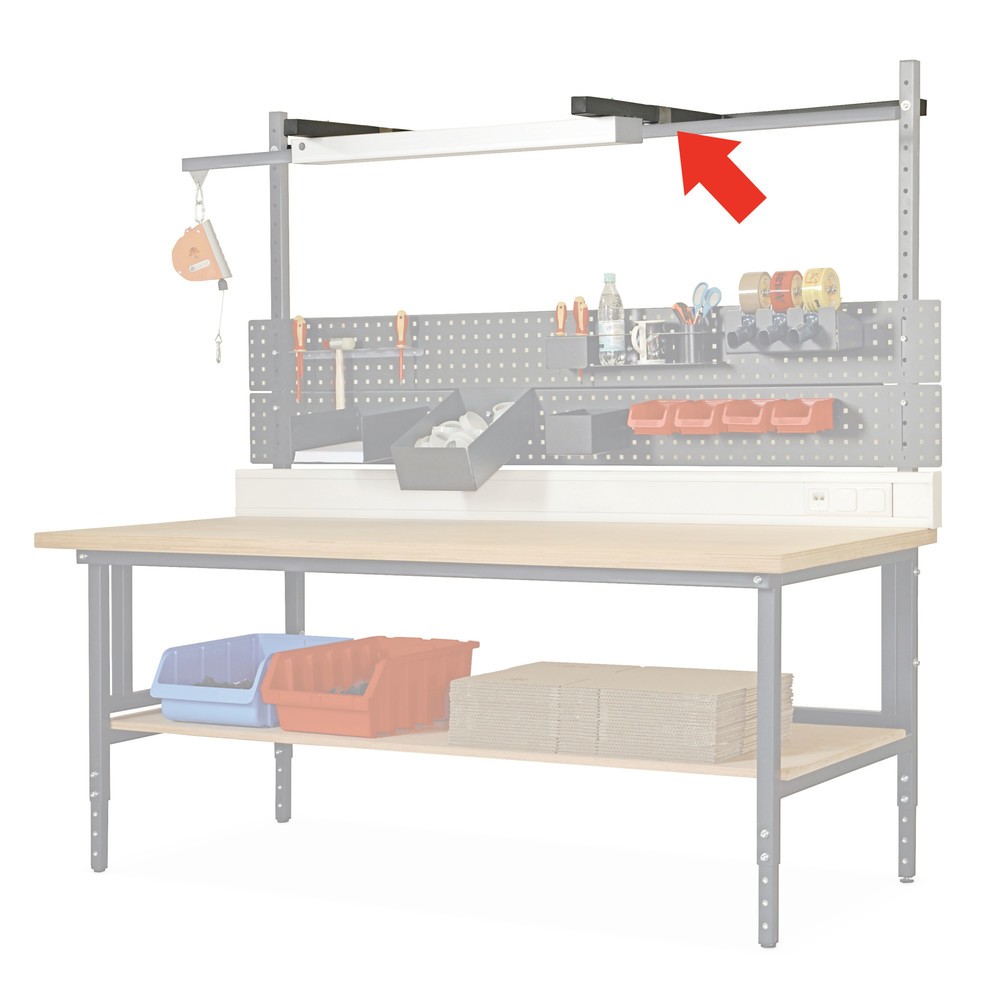 Kragarm für DAHMEN Packtische Classic und Multiplex, BxT 1.855 x 40 mm, lichtgrau