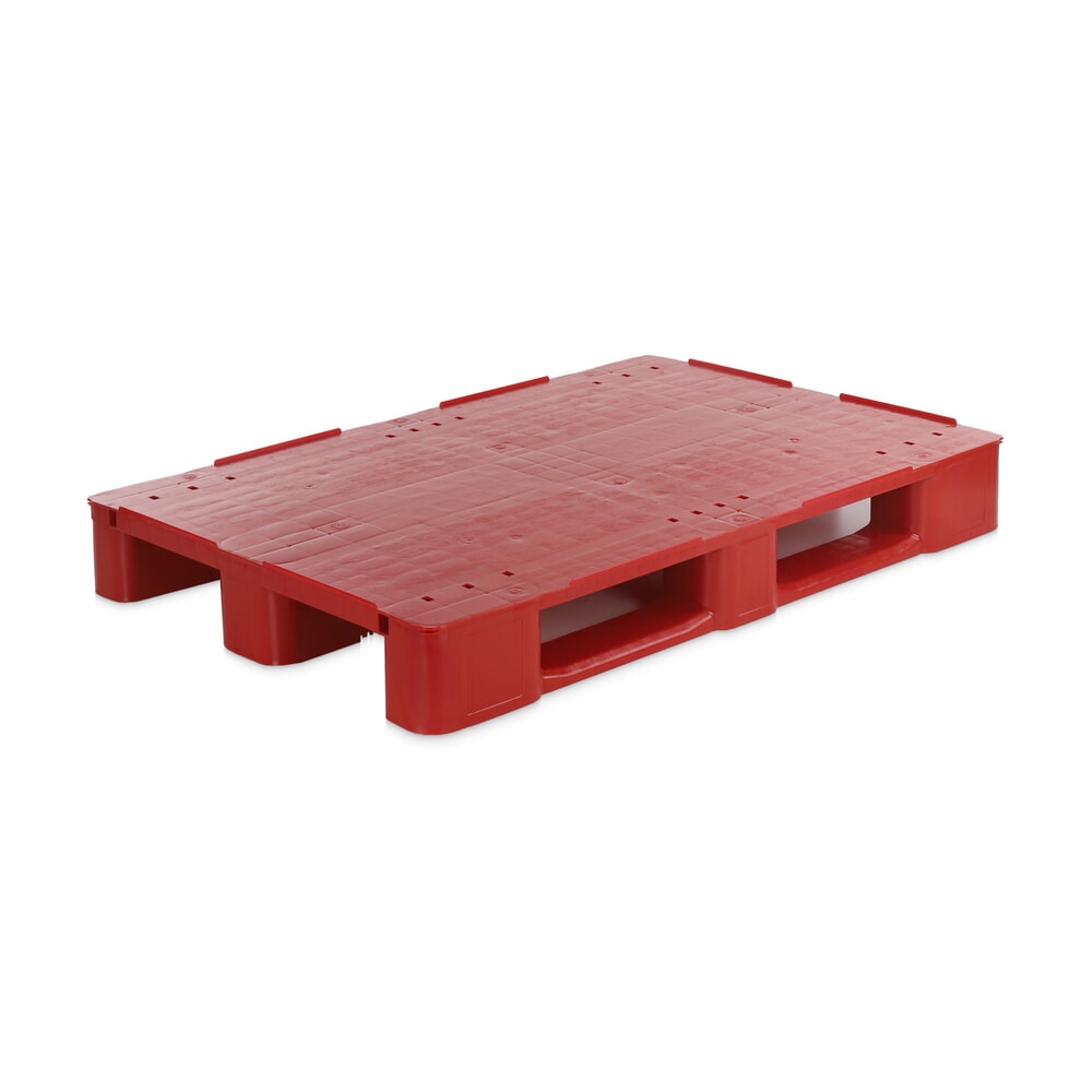 Alpha EURO-Kunststoffpalette, Polyethylen, geschlossenes Oberdeck, 2 Kufen und 3 Füße, rot