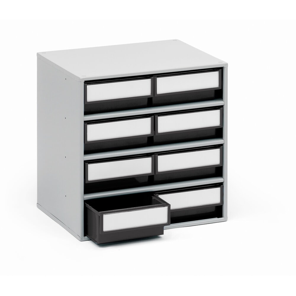 TRESTON ESD-Schubladenmagazin, beständig gegen Öle, Säuren und Lösungsmittel, HxBxT 400 x 400 x 300 mm, 8 Schubladen
