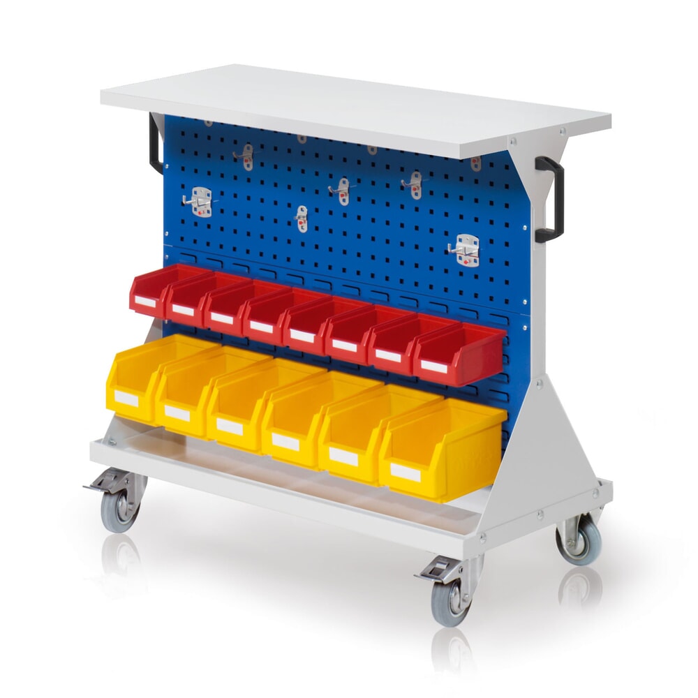 Kappes Rastermobil-Rollwagen, HxBxT 930 mm x 1000 mm x 500 mm, mit Ablageboden, lichtgrau/enzianblau
