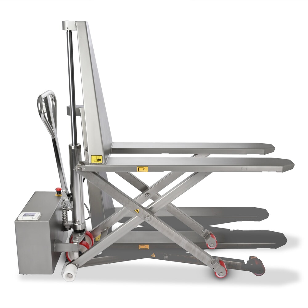 Edelstahl-Scherenhubwagen Ameise® PTM 1.0 Scissor INOX, Tragfähigkeit 1000 kg, Gabellänge 1200 mm, Nylon