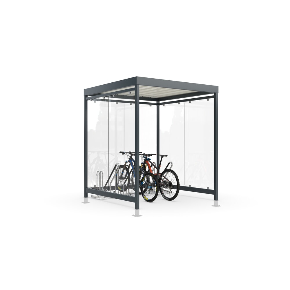 wsm® Fahrradüberdachung Economy Köln, ESG-Verglasung, Fahrradparksystem 4702 XBF, für 4 Fahrräder, HxBxT 2440 mm x 2165 mm x 2165 mm