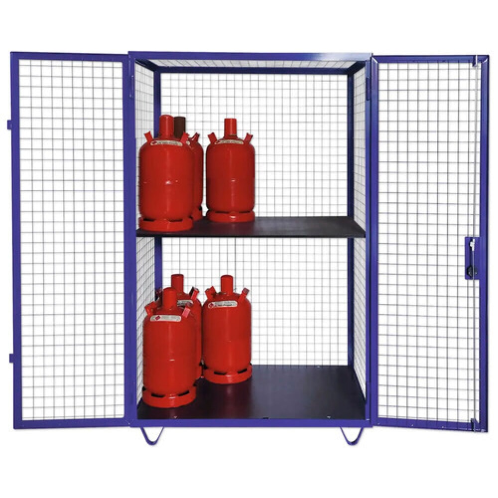 Gasflaschen-Gitterschrank, Doppelflügeltür, Sockelfüße, HxBxT 1.970 x 1.250 x 800 mm